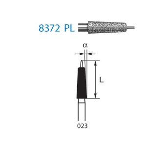 8372PL.314.023  KOMET FRESA DIAMANTE CILINDRICA REDONDA PUNTA GUÍA TURBINA ø 023 GRANO FINO 5 ud.