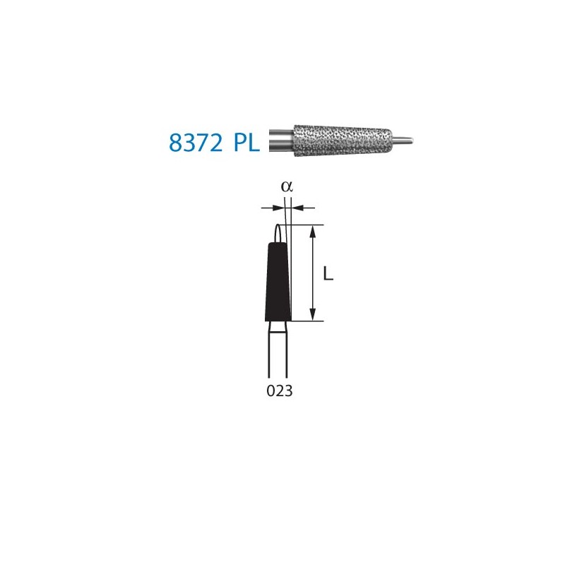 8372PL.314.023  KOMET FRESA DIAMANTE CILINDRICA REDONDA PUNTA GUÍA TURBINA ø 023 GRANO FINO 5 ud.