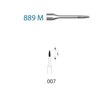 889M.313.007  KOMET FRESA DIAMANTE LLAMA TURBINA CORTO ø 007 GRANO ESTANDAR 5 ud.