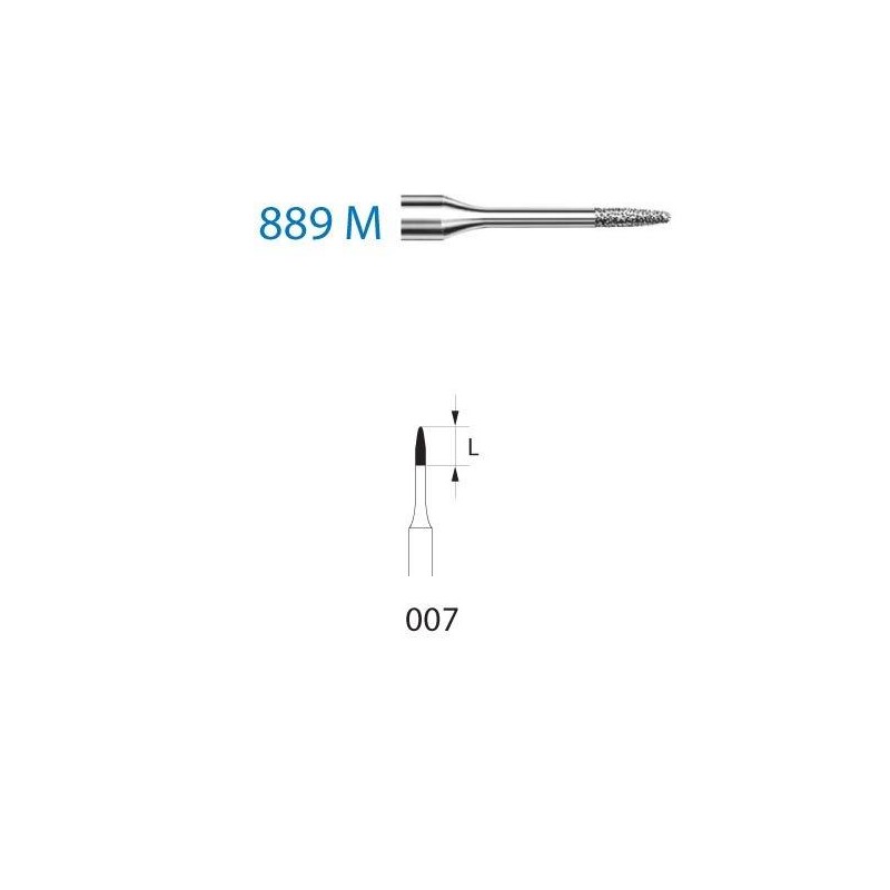 889M.313.007  KOMET FRESA DIAMANTE LLAMA TURBINA CORTO ø 007 GRANO ESTANDAR 5 ud.