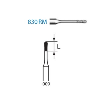 830RM.313.009  KOMET FRESA DIAMANTE PERA TURBINA CORTO ø 009 GRANO ESTANDAR 5 ud.