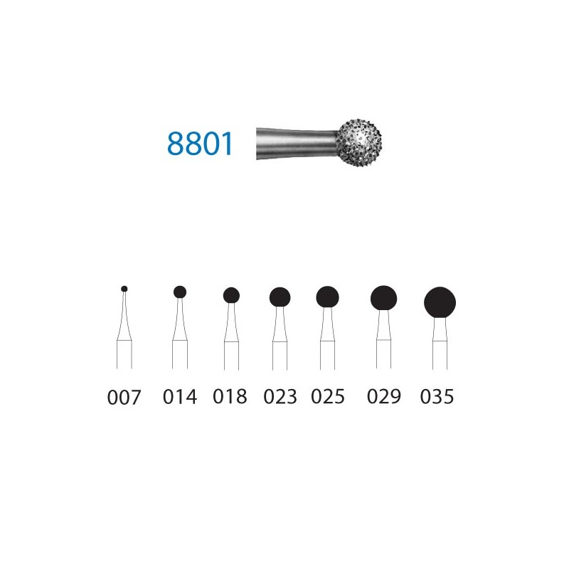8801.314.025  KOMET FRESA DIAMANTE BOLA TURBINA ø 025 GRANO FINO 5 ud.