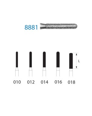 8881.314.018  KOMET FRESA DIAMANTE CILINDRICA REDONDEADA TURBINA ø 018 GRANO FINO 5 ud.