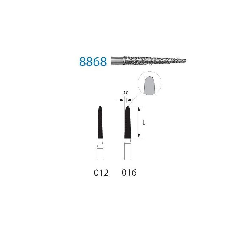 8868.314.012  KOMET FRESA DIAMANTE CONICA REDONDEADA TURBINA ø 012 GRANO FINO 5 ud.