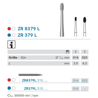 ZR379L.315.014 KOMET FRESA DIAMANTE HUEVO TURBINA LARGO ø 014 - 5uds