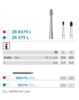 ZR379L.315.014 KOMET FRESA DIAMANTE HUEVO TURBINA LARGO ø 014 - 5uds