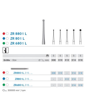 ZR6801L.315.018 KOMET FRESA DIAMANTE REDONDA TURBINA LARGO ø 018 - 5uds