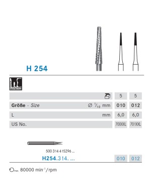 H254.316.010  KOMET FRESA C. TUNGSTENO CONICA TURBINA XLARGO ø 010  5 ud.