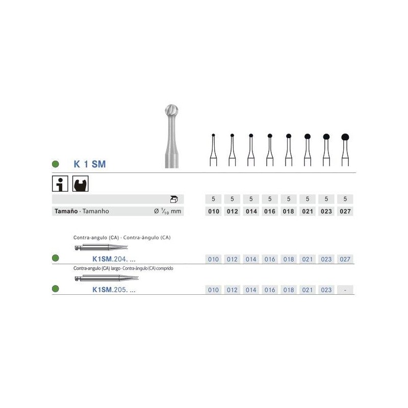 K1SM.204.010  KOMET FRESA CERAMICA BOLA CONTRAANGULO ø 010  5 ud.
