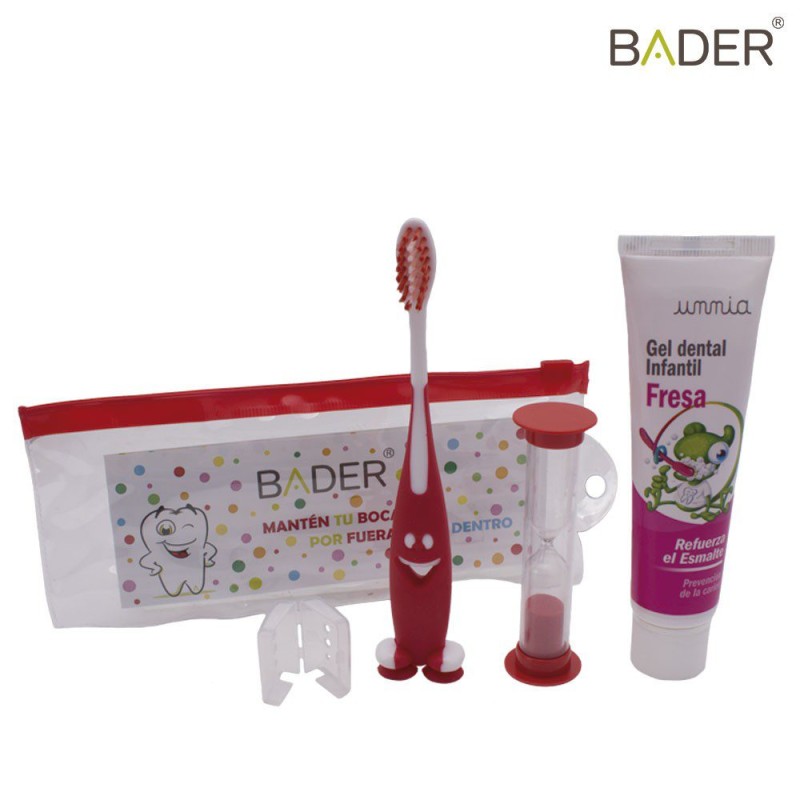 Estuche de cepillo dental infantil con reloj de arena y pasta BADER